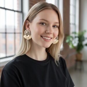 Vintage White Ivory Drop Boho Clip-On Filigree Chandelier Earrings